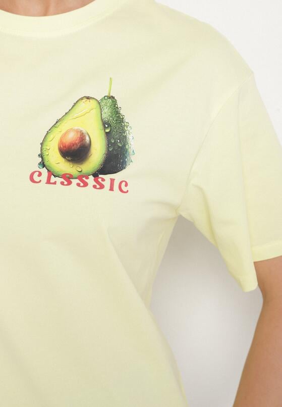 Żółty T-shirt z Bawełną i Motywem Awokado Addixa 5
