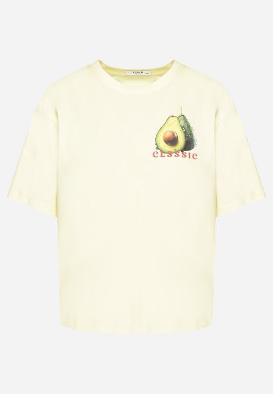 Żółty T-shirt z Bawełną i Motywem Awokado Addixa 6