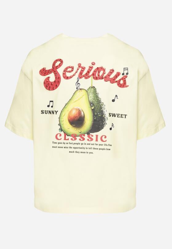 Żółty T-shirt z Bawełną i Motywem Awokado Addixa 7