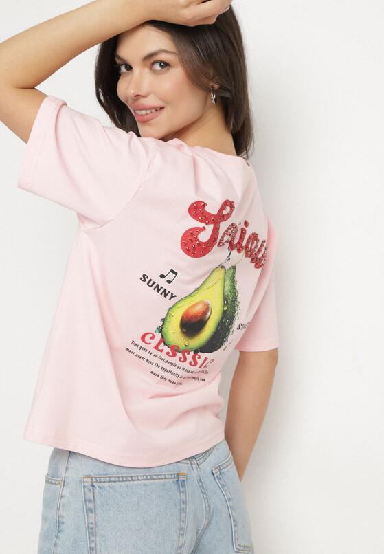 Różowy T-shirt z Bawełną i Motywem Awokado Addixa 2