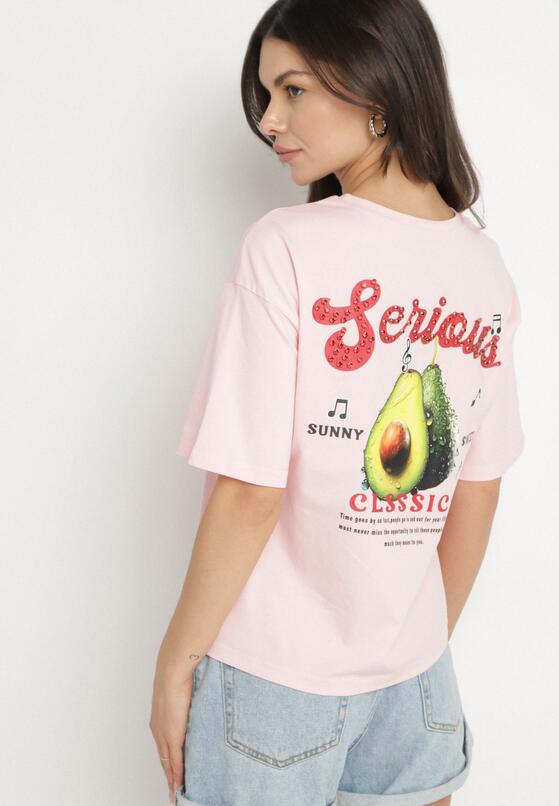 Różowy T-shirt z Bawełną i Motywem Awokado Addixa 3