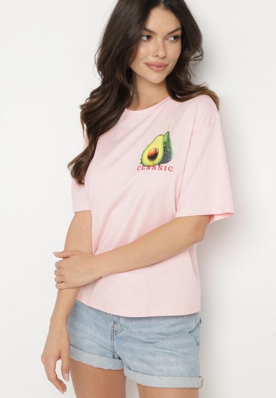 Różowy T-shirt z Bawełną i Motywem Awokado Addixa 4