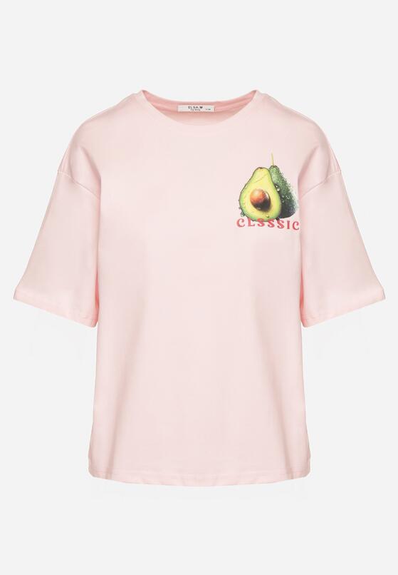 Różowy T-shirt z Bawełną i Motywem Awokado Addixa 6