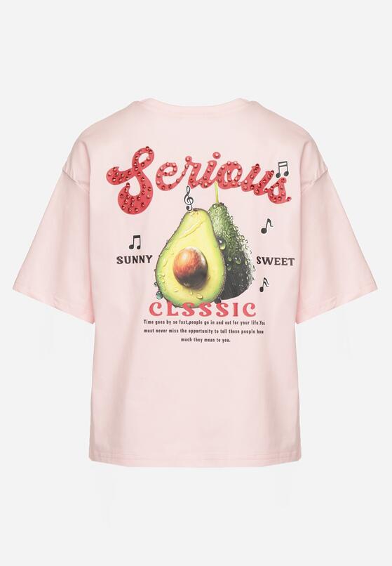 Różowy T-shirt z Bawełną i Motywem Awokado Addixa 7
