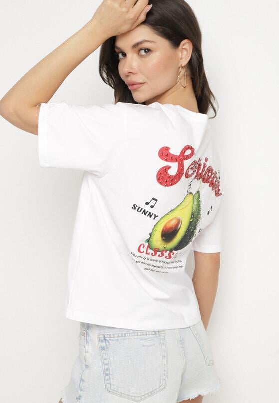 Biały T-shirt z Bawełną i Motywem Awokado Addixa 1