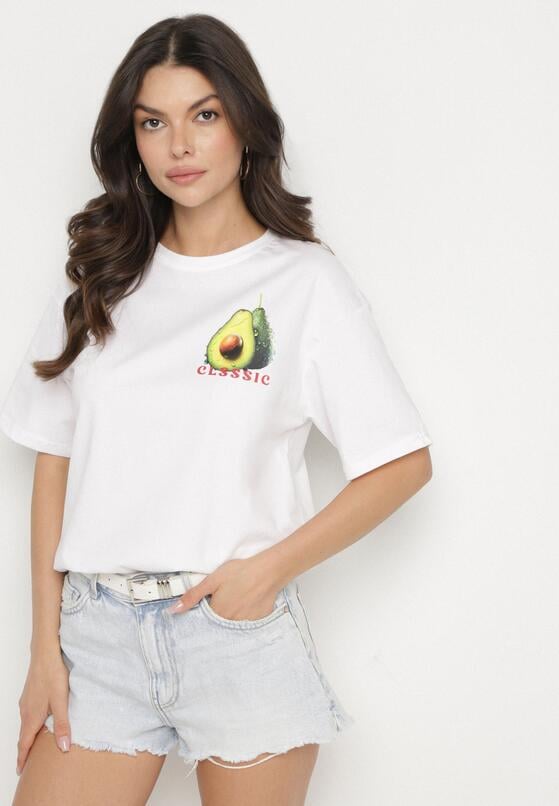 Biały T-shirt z Bawełną i Motywem Awokado Addixa 2