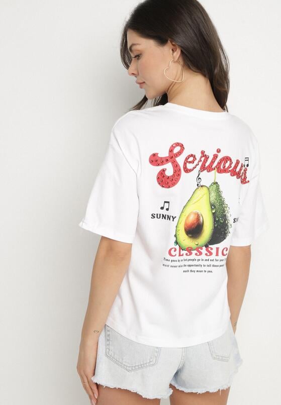 Biały T-shirt z Bawełną i Motywem Awokado Addixa 3
