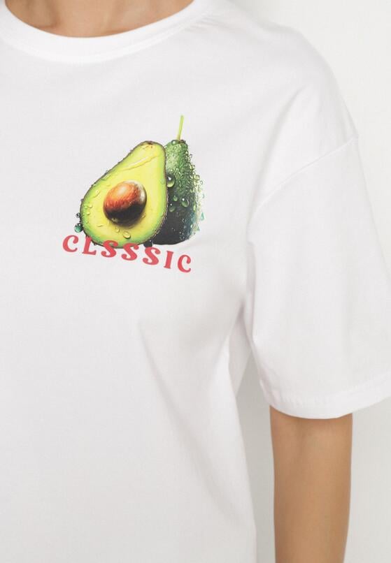 Biały T-shirt z Bawełną i Motywem Awokado Addixa 5