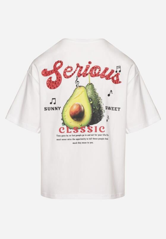 Biały T-shirt z Bawełną i Motywem Awokado Addixa 7