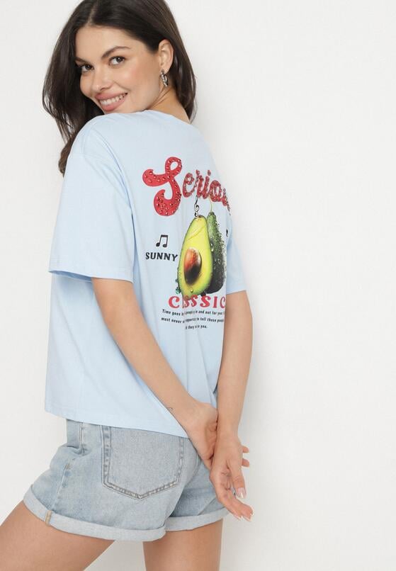 Niebieski T-shirt z Bawełną i Motywem Awokado Addixa 1
