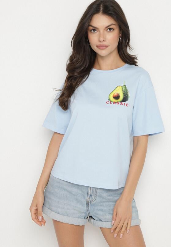 Niebieski T-shirt z Bawełną i Motywem Awokado Addixa 2