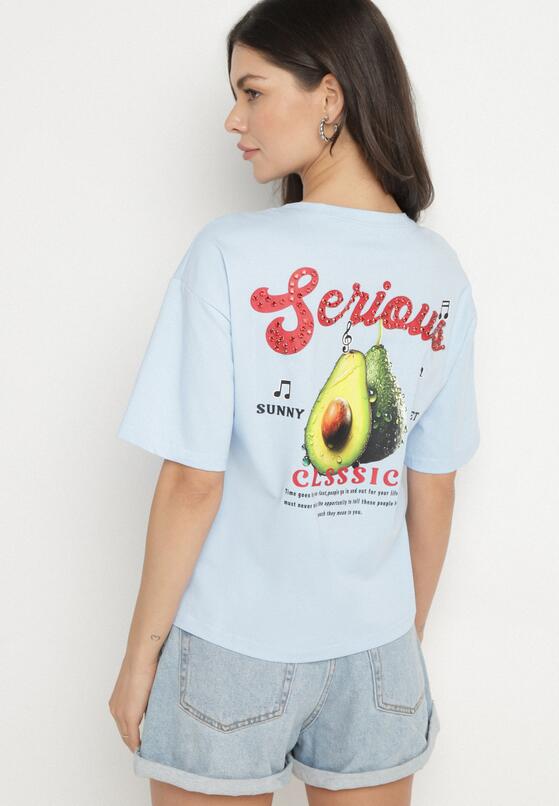 Niebieski T-shirt z Bawełną i Motywem Awokado Addixa 3