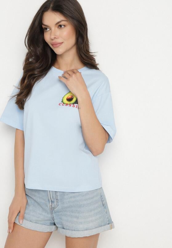 Niebieski T-shirt z Bawełną i Motywem Awokado Addixa 4