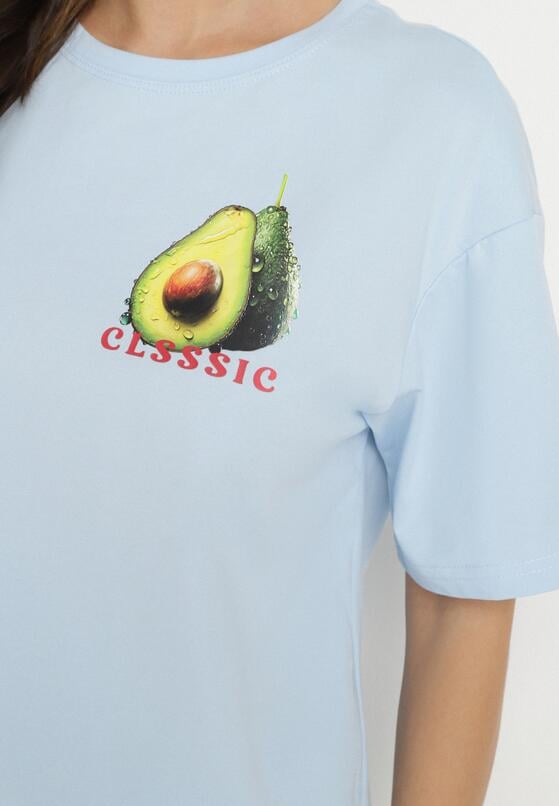 Niebieski T-shirt z Bawełną i Motywem Awokado Addixa 5