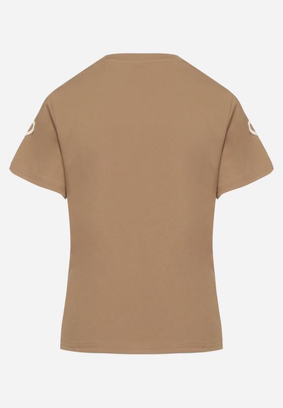Jasnobrązowy T-shirt z Kwiatowymi Aplikacjami Tilenna 7