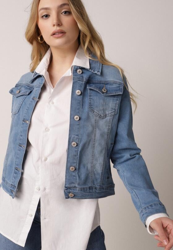 Jasnoniebieska Jeansowa Kurtka z Przetarciami i Kieszeniami z Klapami Hazelle 4