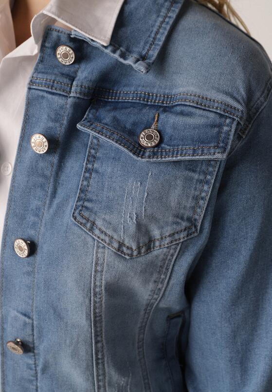 Jasnoniebieska Jeansowa Kurtka z Przetarciami i Kieszeniami z Klapami Hazelle 5