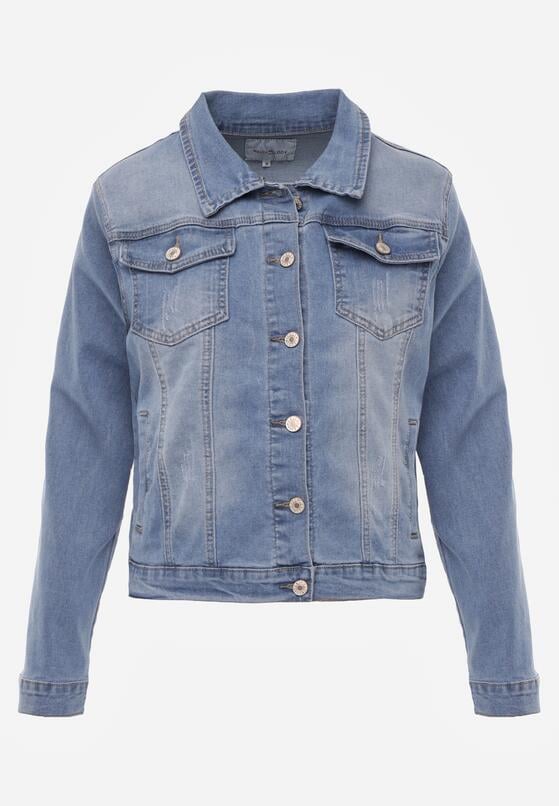 Jasnoniebieska Jeansowa Kurtka z Przetarciami i Kieszeniami z Klapami Hazelle 6