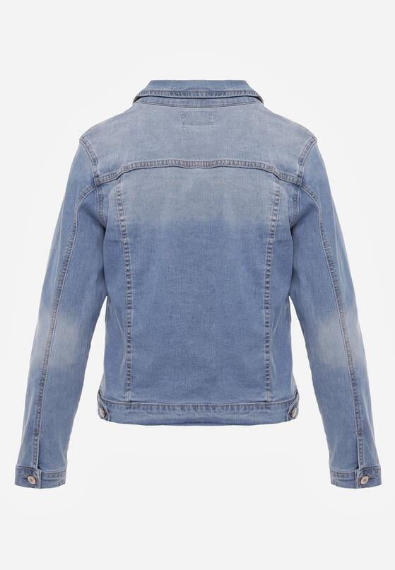 Jasnoniebieska Jeansowa Kurtka z Przetarciami i Kieszeniami z Klapami Hazelle 7