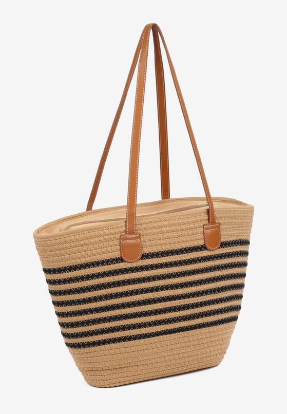Ciemnobeżowa Torebka Typu Shopper z Bawełną w Stylu Boho Liruma 2