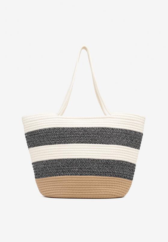 Czarno-Beżowa Torebka Typu Shopper z Bawełny Ozdobiona Paskami Lirellea 1
