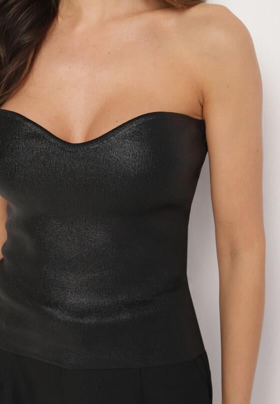 Czarny Top z Wiskozą o Kroju Bandeau Izureta 5