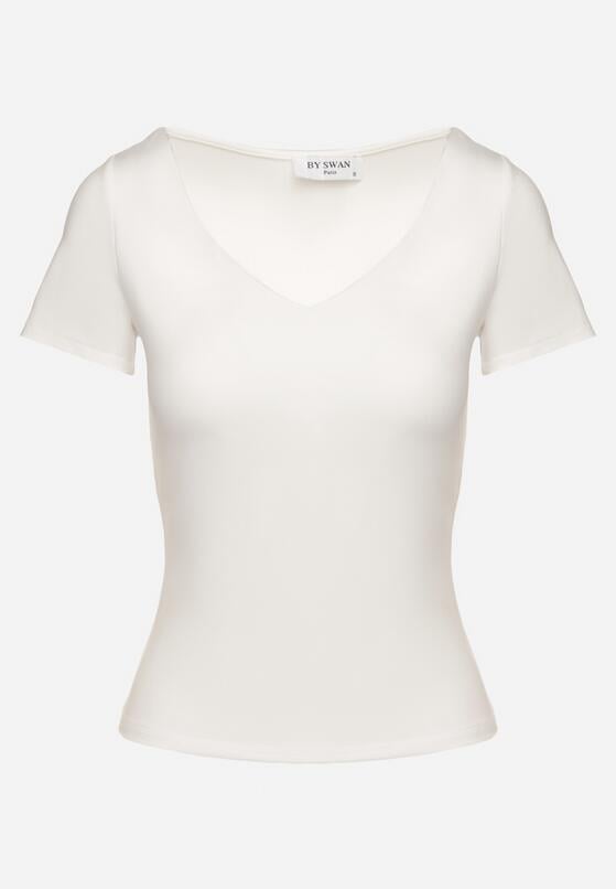 Biały T-shirt z Wiskozą o Dopasowanym Kroju z Dekoltem w Serek Folarisse 6