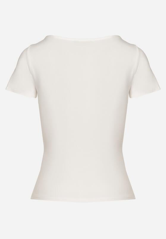Biały T-shirt z Wiskozą o Dopasowanym Kroju z Dekoltem w Serek Folarisse 7