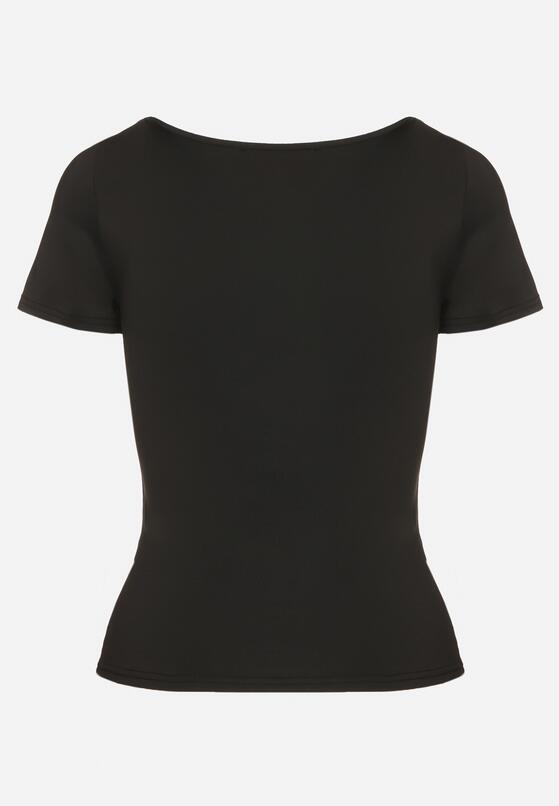 Czarny T-shirt z Wiskozą o Dopasowanym Kroju z Dekoltem w Serek Folarisse 7