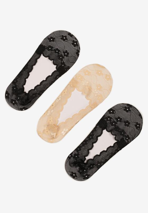 Beżowo-Czarne Koronkowe Skarpety o Kroju Baletek 3-Pack Liliona 1
