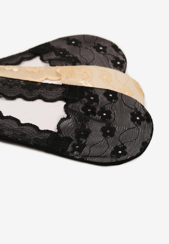 Beżowo-Czarne Koronkowe Skarpety o Kroju Baletek 3-Pack Liliona 2