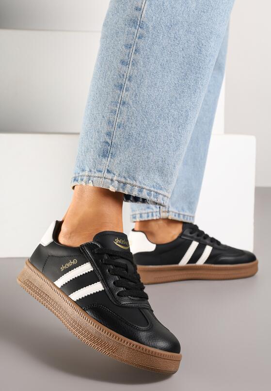 Czarno-Białe Sneakersy w Stylu Tenisówek z Paskami na Boku Saliena 2