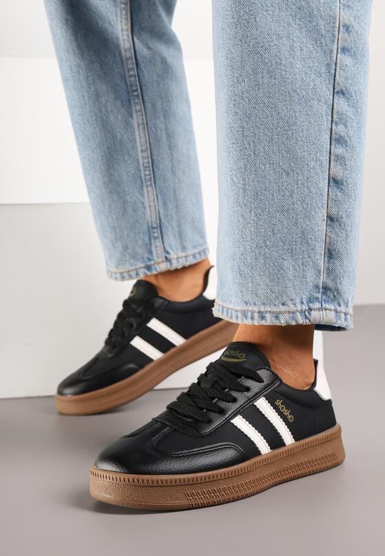 Czarno-Białe Sneakersy w Stylu Tenisówek z Paskami na Boku Saliena 1