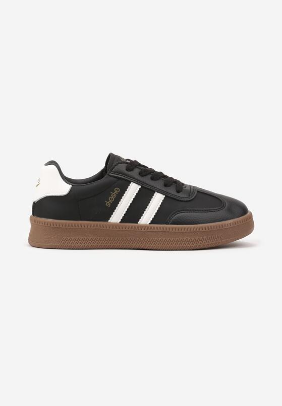 Czarno-Białe Sneakersy w Stylu Tenisówek z Paskami na Boku Saliena 4