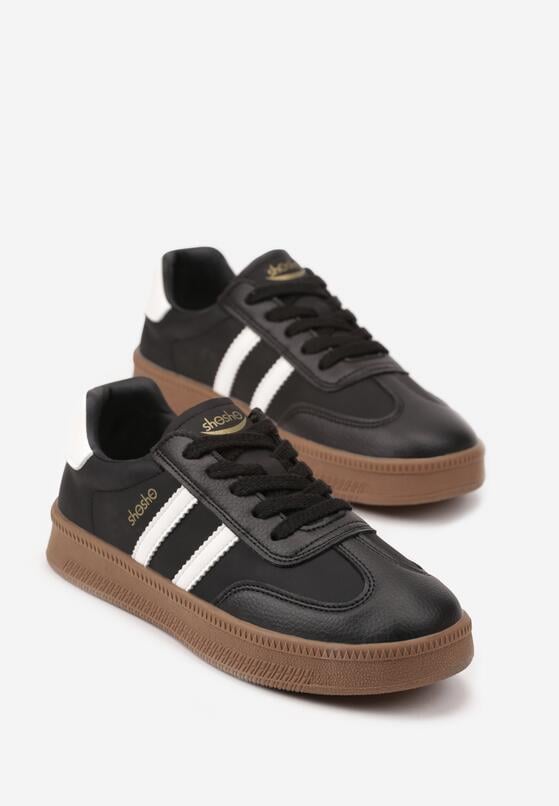 Czarno-Białe Sneakersy w Stylu Tenisówek z Paskami na Boku Saliena 5