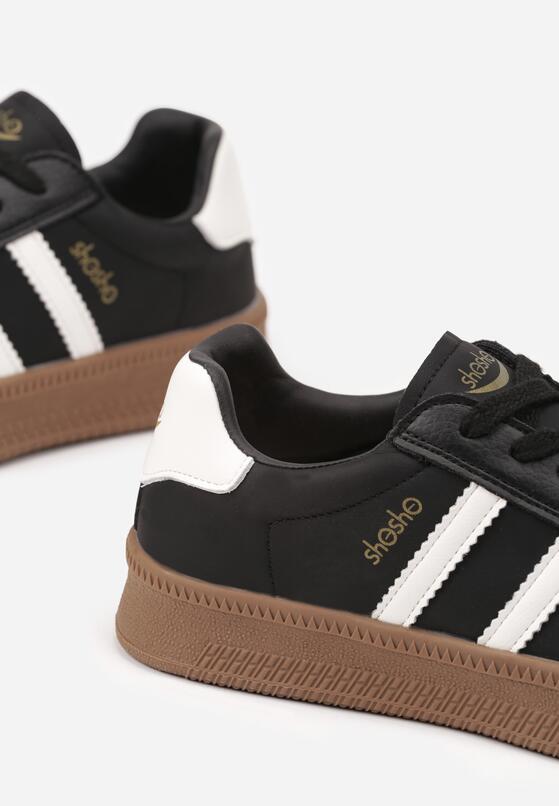 Czarno-Białe Sneakersy w Stylu Tenisówek z Paskami na Boku Saliena 6