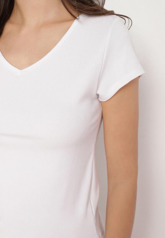 Biały T-shirt z Wiskozą z Prążkowanej Dzianiny Ralendria 5