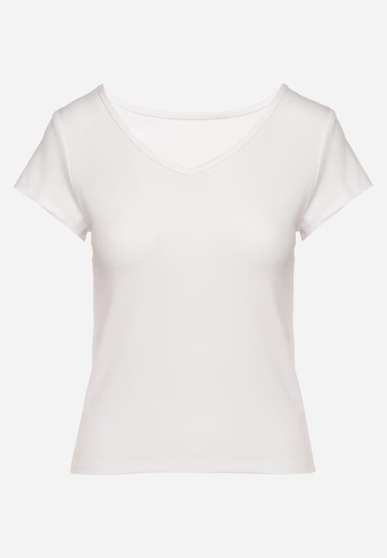 Biały T-shirt z Wiskozą z Prążkowanej Dzianiny Ralendria 6