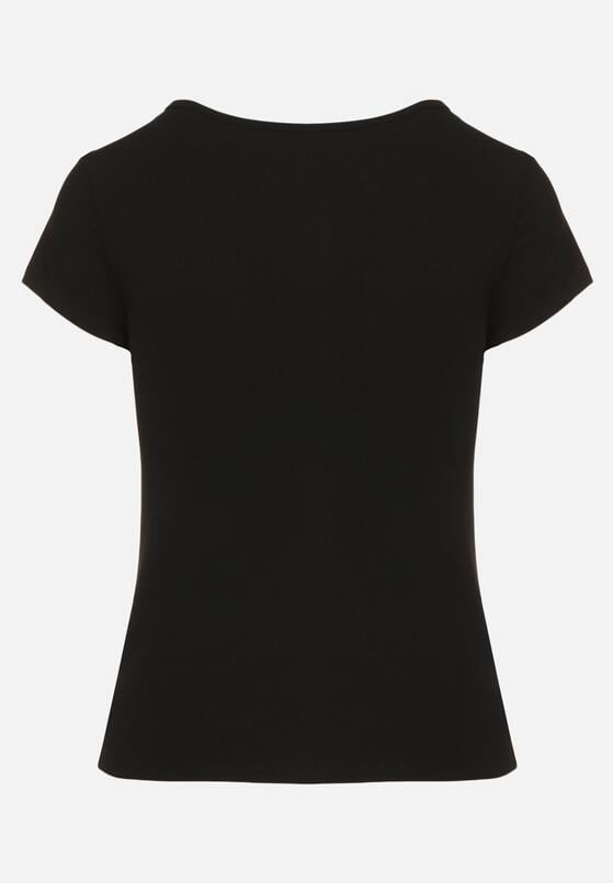 Czarny T-shirt z Wiskozą z Prążkowanej Dzianiny Ralendria 7