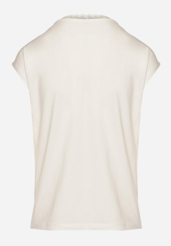 Biały Bawełniany T-shirt z Koronką przy Dekolcie Ralettia 7
