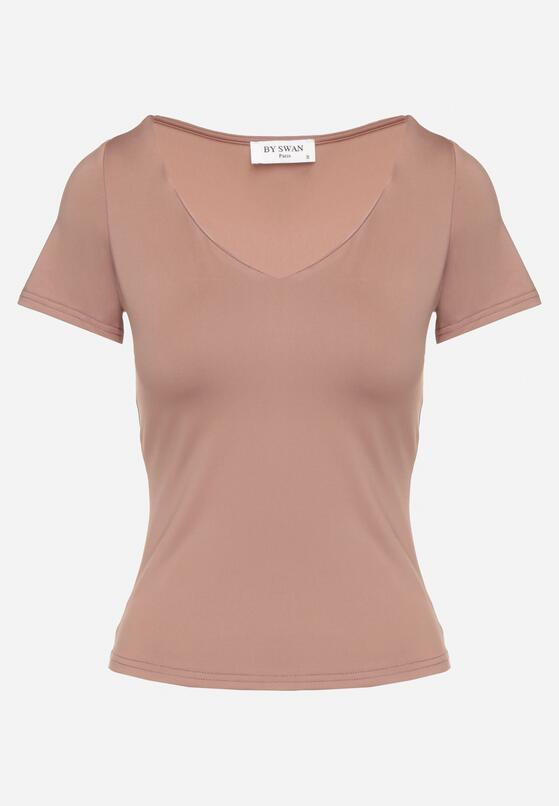 Ciemnoróżowy T-shirt z Wiskozą o Dopasowanym Kroju z Dekoltem w Serek Folarisse 6