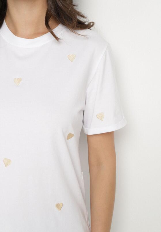 Biało-Beżowy T-shirt z Bawełny w Serca Kolavelle 5