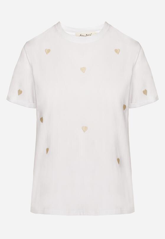 Biało-Beżowy T-shirt z Bawełny w Serca Kolavelle 6
