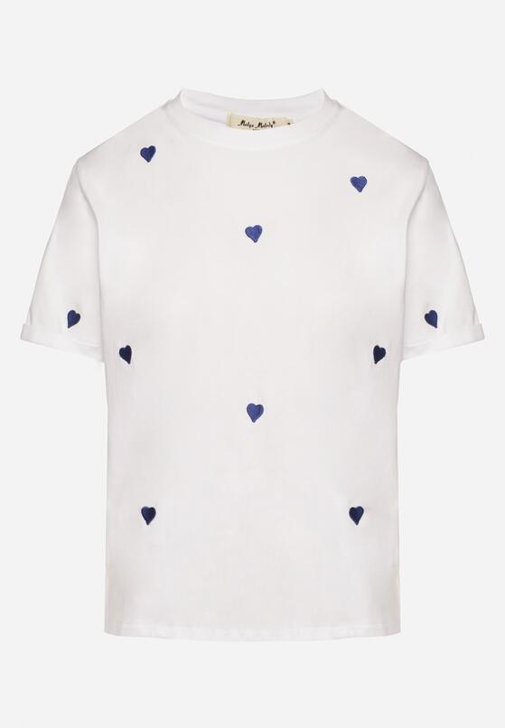 Biało-Niebieski T-shirt z Bawełny w Serca Kolavelle 6
