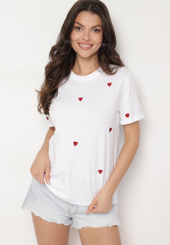 Biało-Czerwony T-shirt z Bawełny w Serca Kolavelle 4