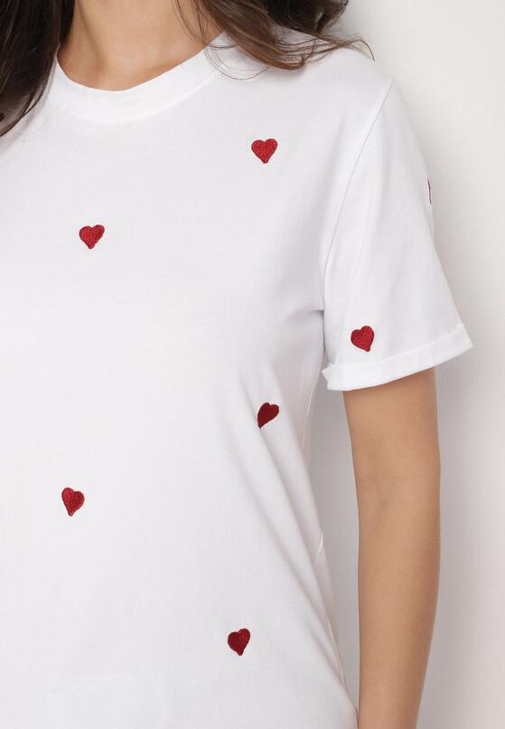 Biało-Czerwony T-shirt z Bawełny w Serca Kolavelle 5