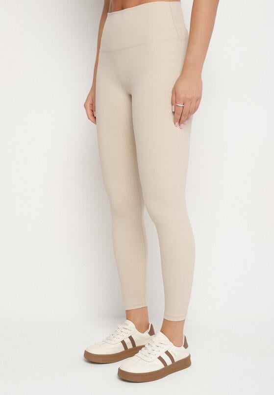 Beżowy Komplet Sportowy Legginsy i Dopasowany T-shirt Silendria 4