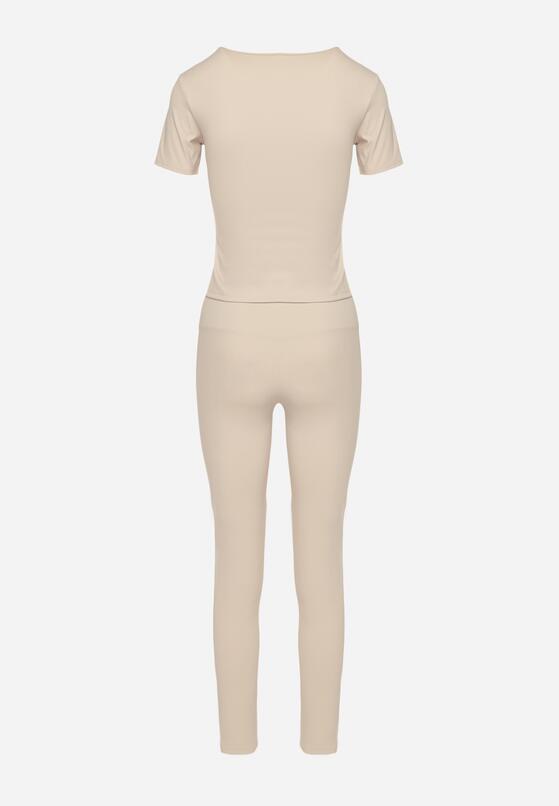 Beżowy Komplet Sportowy Legginsy i Dopasowany T-shirt Silendria 7