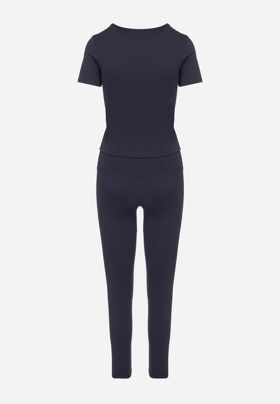 Granatowy Komplet Sportowy Legginsy i Dopasowany T-shirt Silendria 7