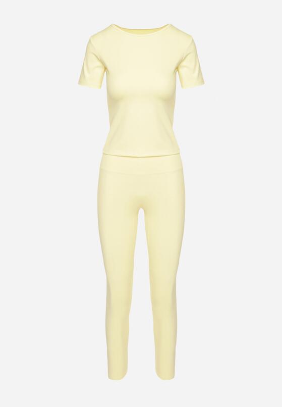 Żółty Komplet Sportowy Legginsy i Dopasowany T-shirt Silendria 6